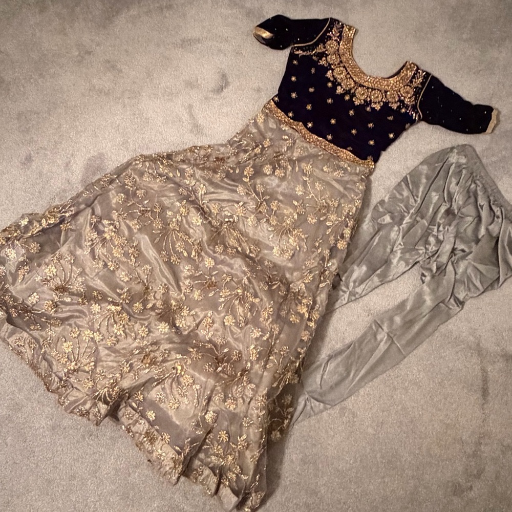 Elegant Navy and Gold Embroidered Dress